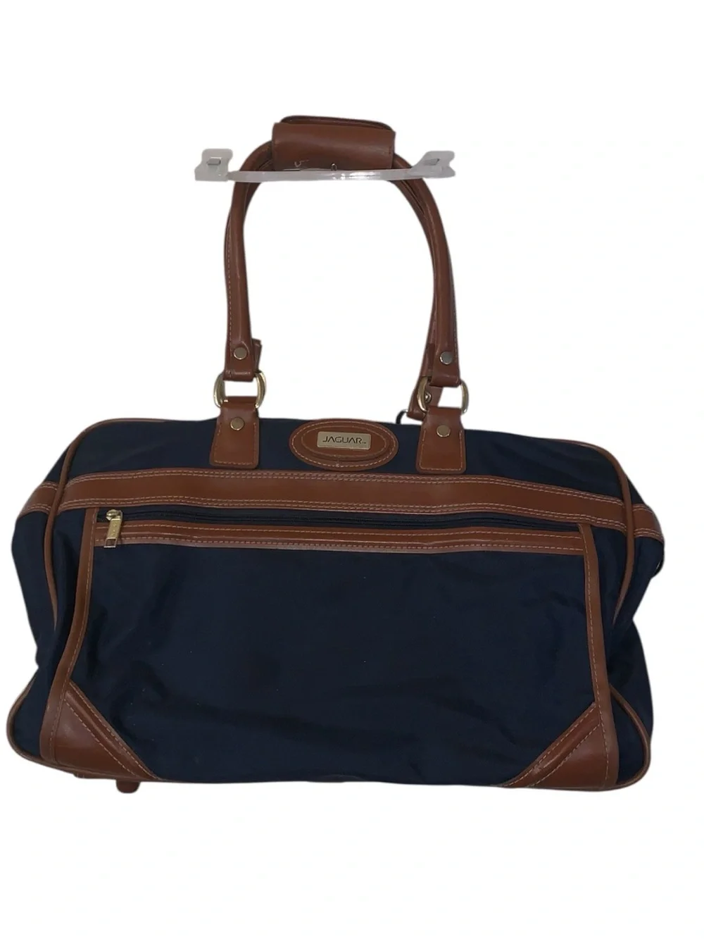 Jaguar Bag Weekender Travel Shoulder Duffle Navy Blue Leather Canvas Mens